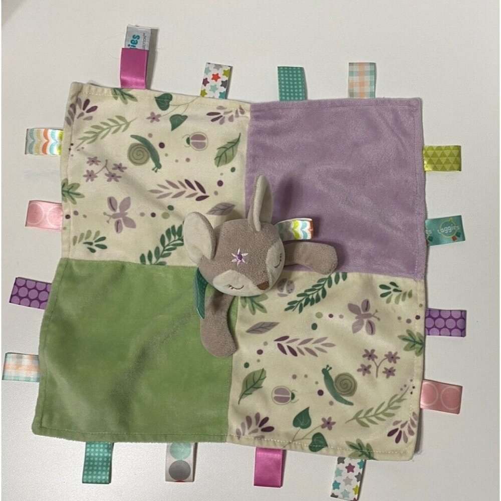 Taggies Mary Meyer Flora Fawn Purple Green Floral Lovey Plush Deer 13” Security